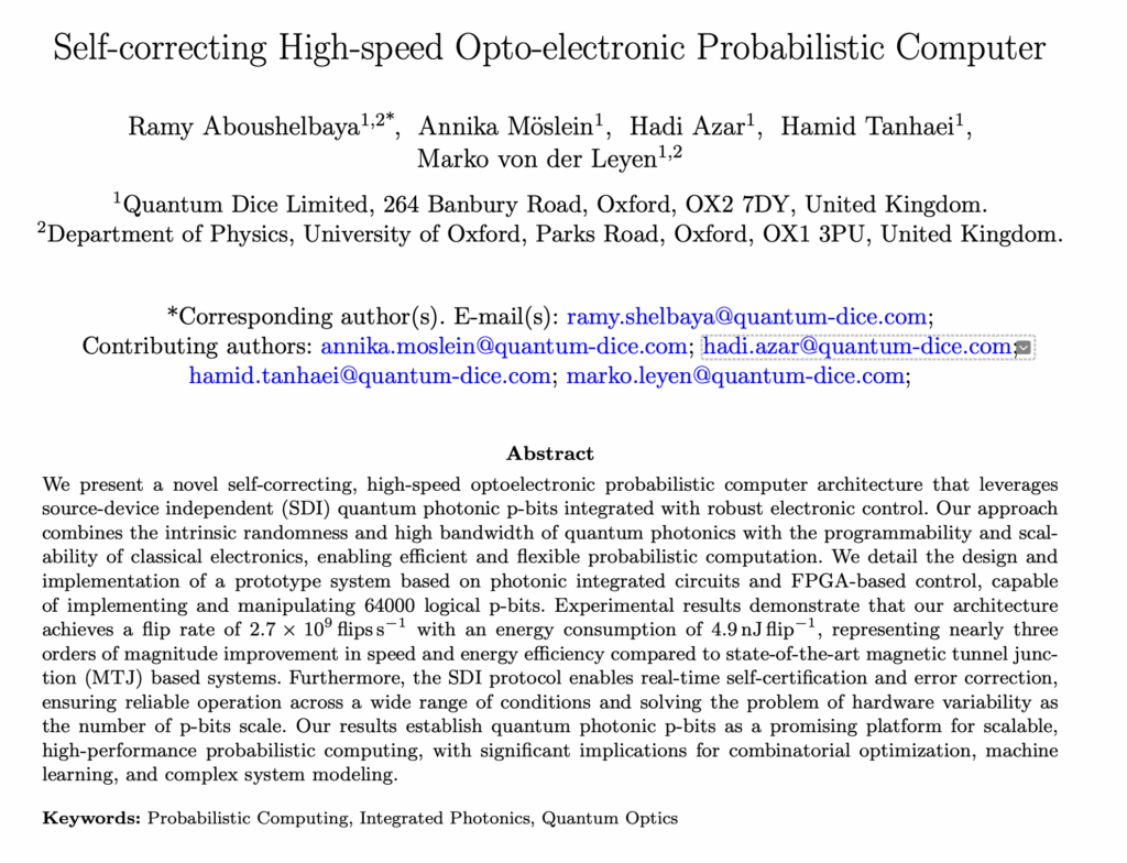 Self-correcting High-speed Opto-electronic Probabilistic Computer